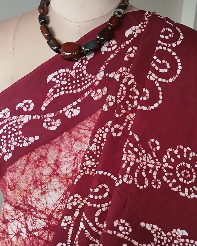 No-Zari Batik Saree from Madurai - (NZBS1015) - Image 5