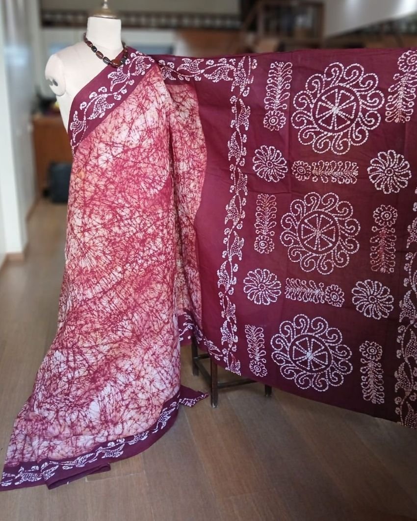 No-Zari Batik Saree from Madurai - (NZBS1015) - Image 6