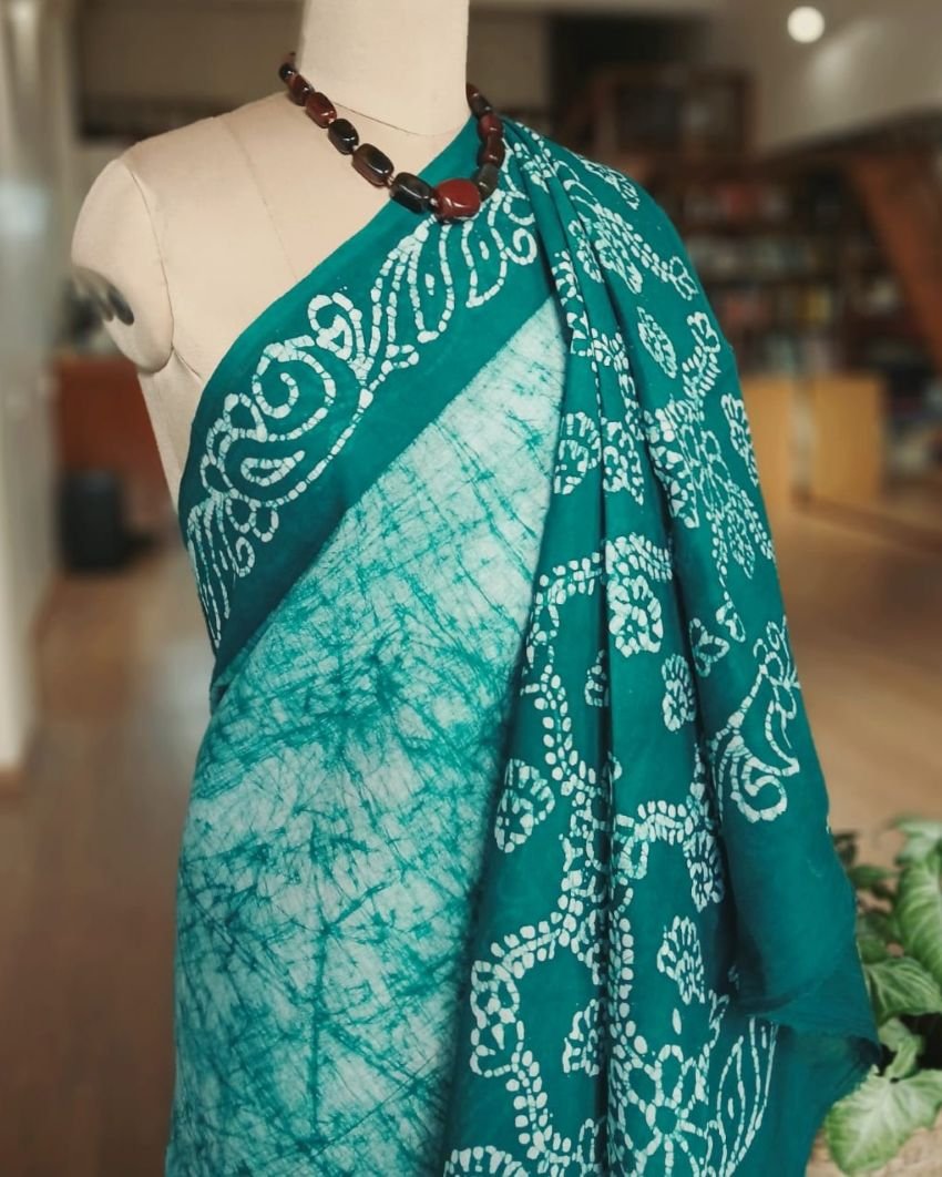 No-Zari Batik Saree from Madurai - (NZBS1007) - Image 4