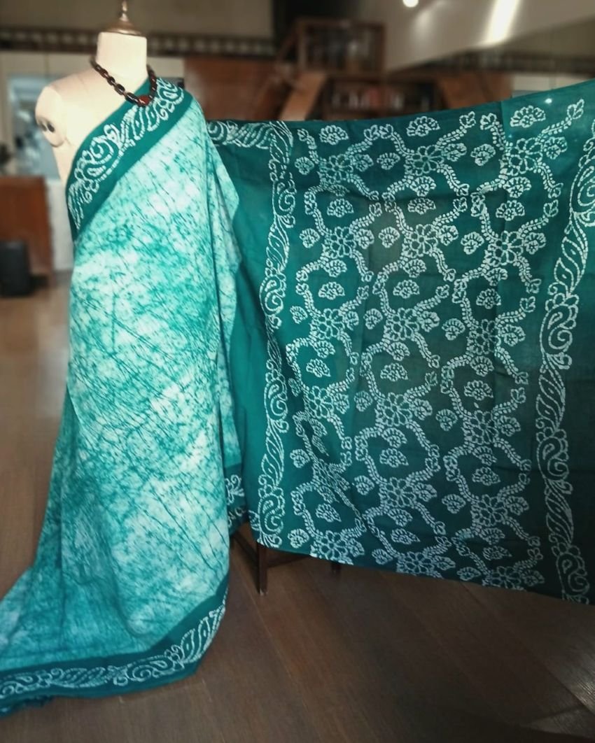 No-Zari Batik Saree from Madurai - (NZBS1007) - Image 6