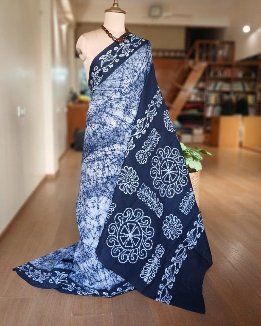 No-Zari Batik Saree from Madurai - (NZBS1009)