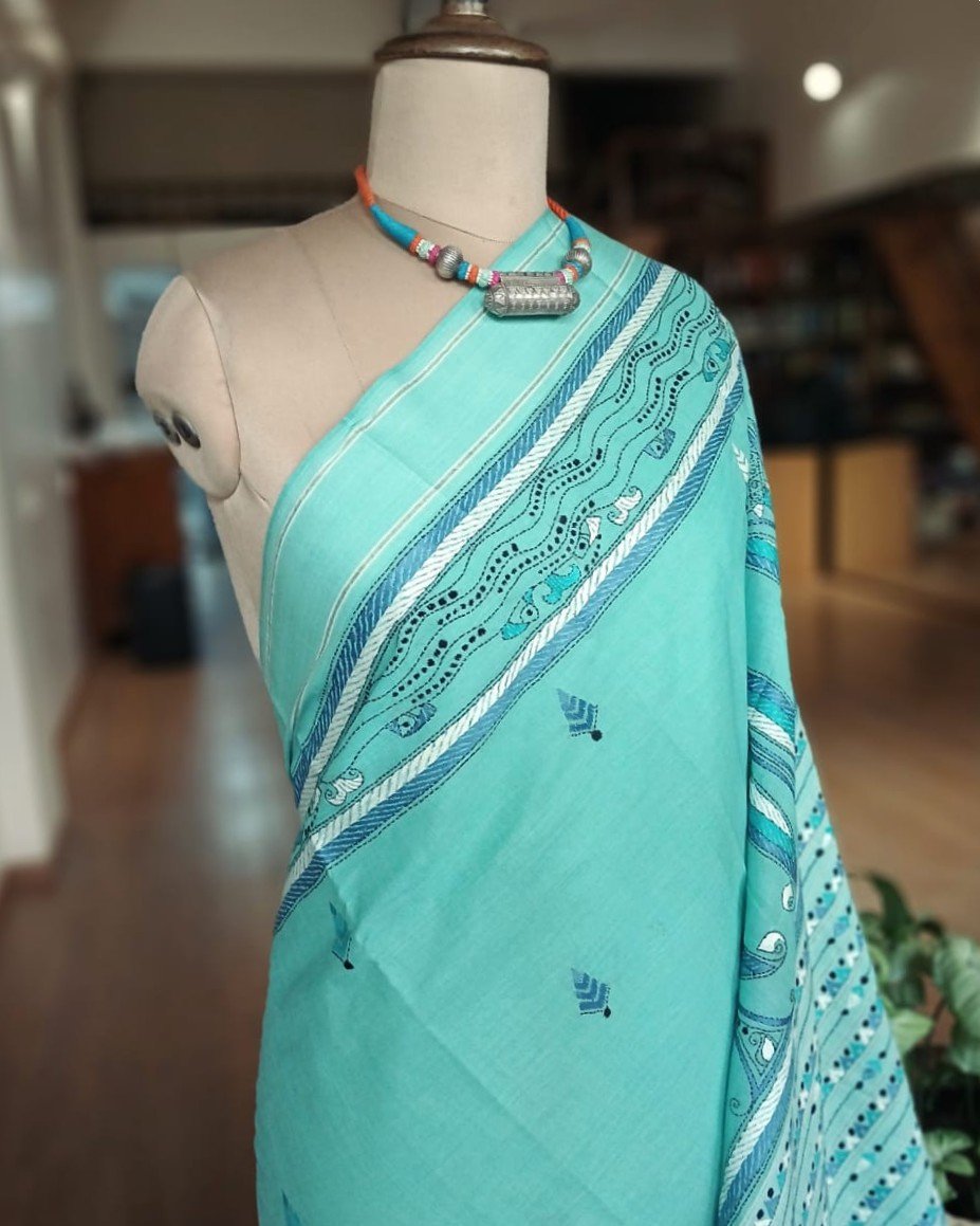 Cotton Kantha Saree from Santiniketan – (KNCS1067) - Image 4