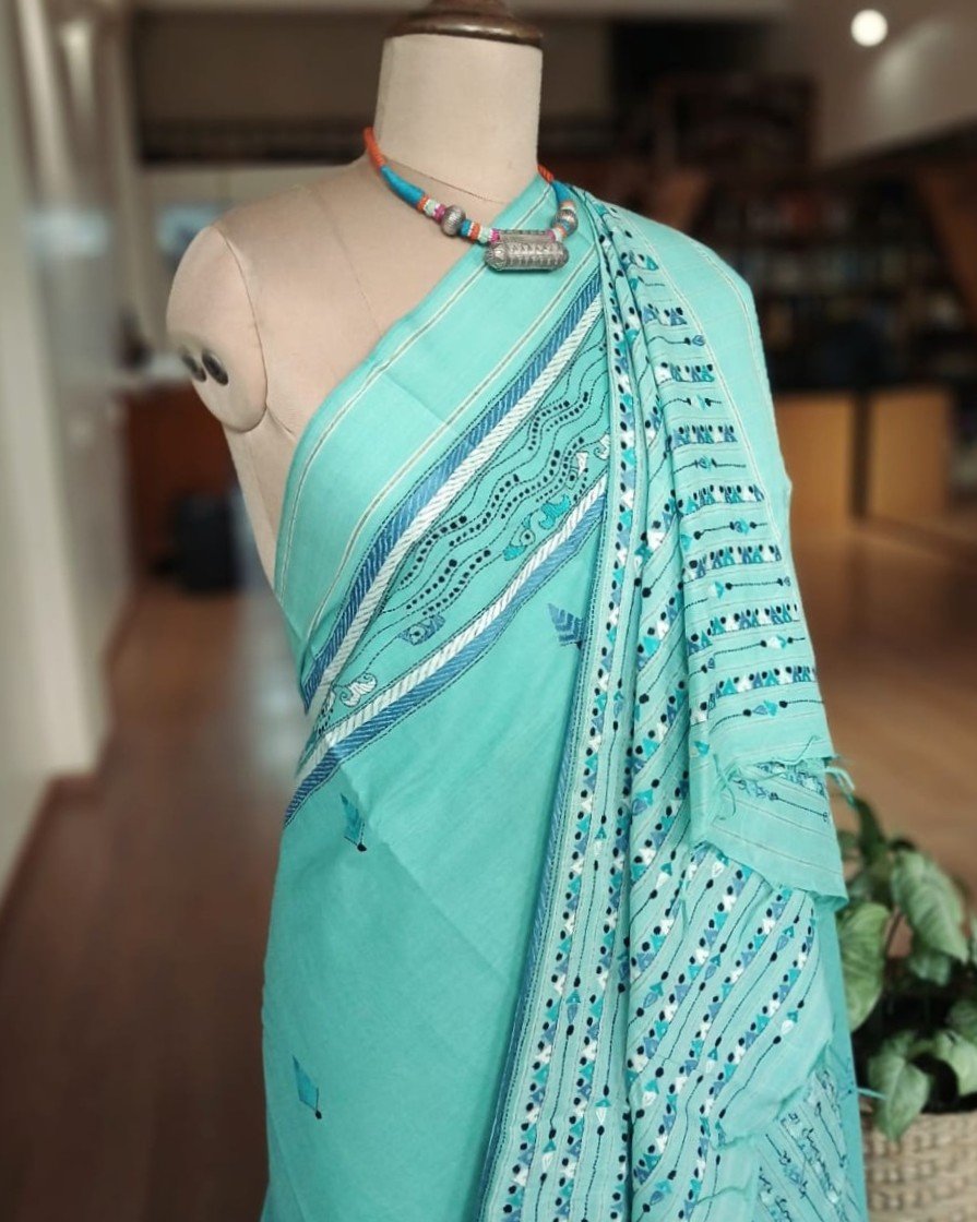 Cotton Kantha Saree from Santiniketan – (KNCS1067) - Image 5