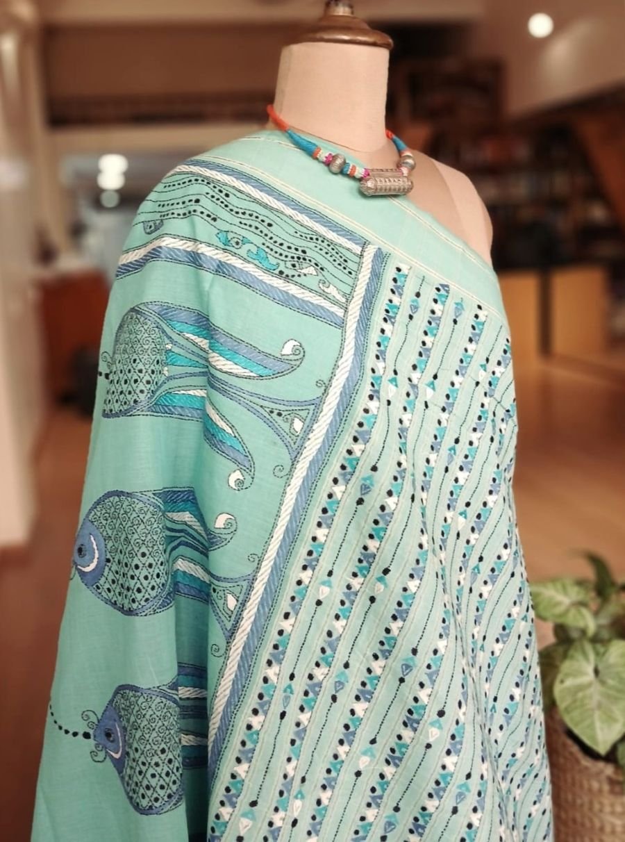 Cotton Kantha Saree from Santiniketan – (KNCS1067) - Image 9