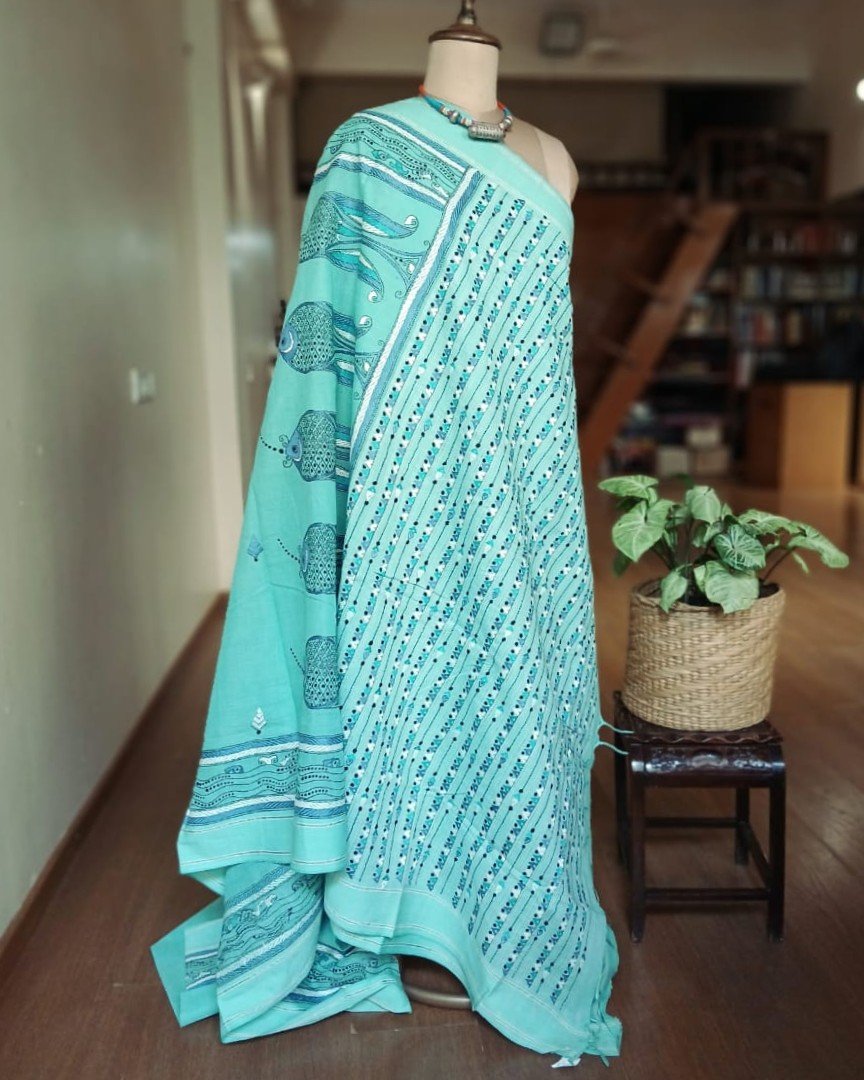 Cotton Kantha Saree from Santiniketan – (KNCS1067) - Image 8