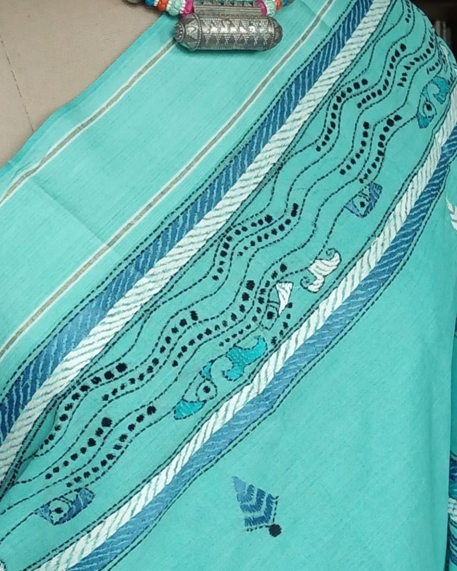 Cotton Kantha Saree from Santiniketan – (KNCS1067) - Image 7