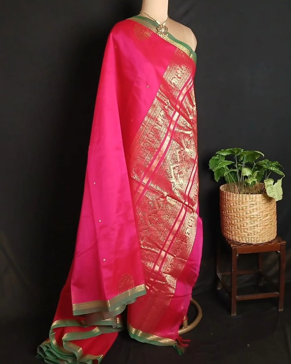 Silk-Cotton Kanchi Handweave with Zari Border- (SCHZ0016) - Image 5