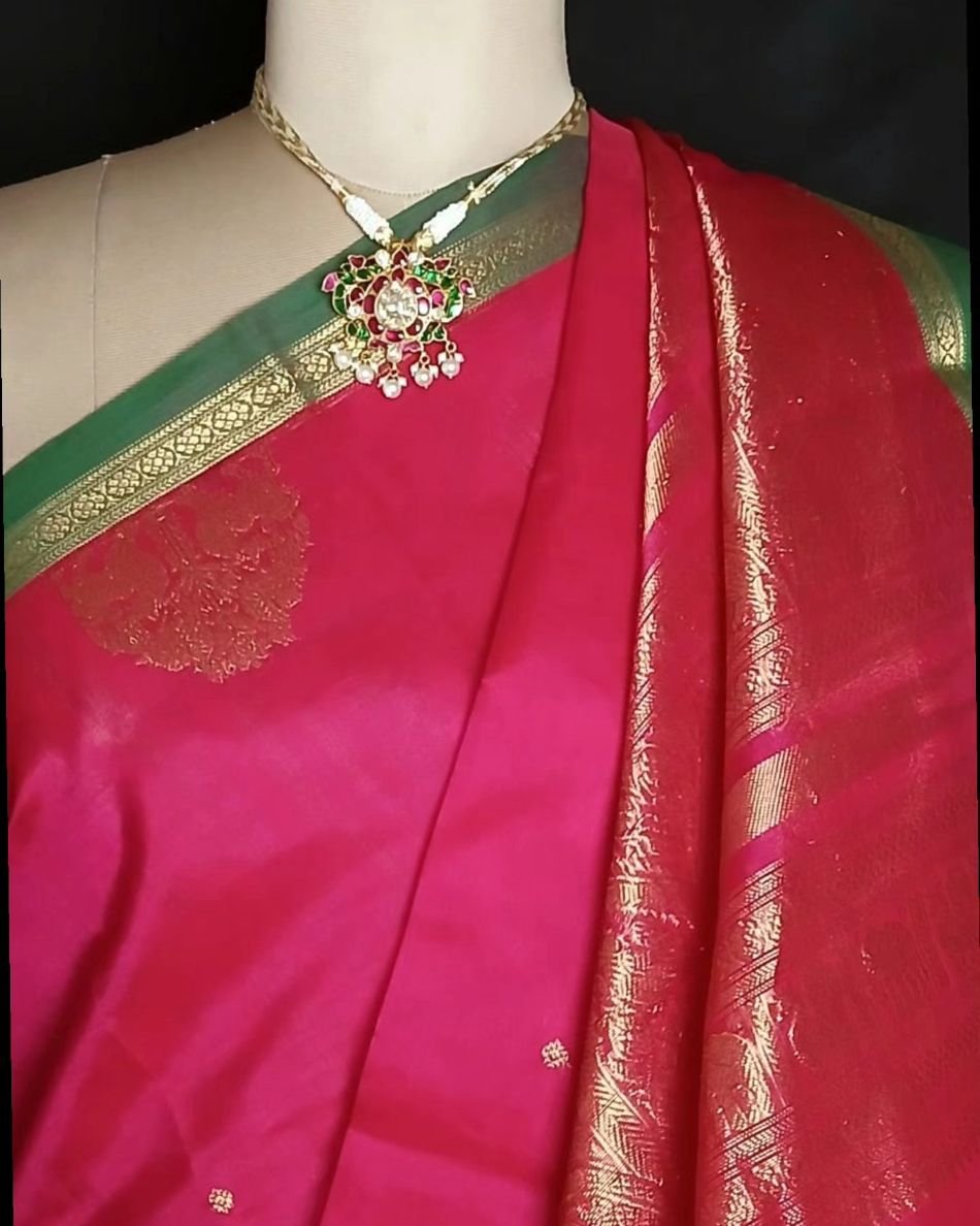 Silk-Cotton Kanchi Handweave with Zari Border- (SCHZ0016) - Image 7