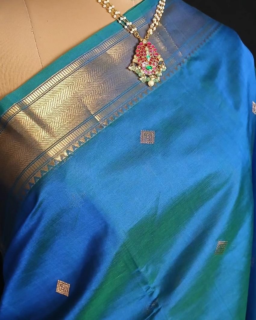 Silk-Cotton Kanchi Handweave with Zari Border- (SCHZ0017) - Image 2