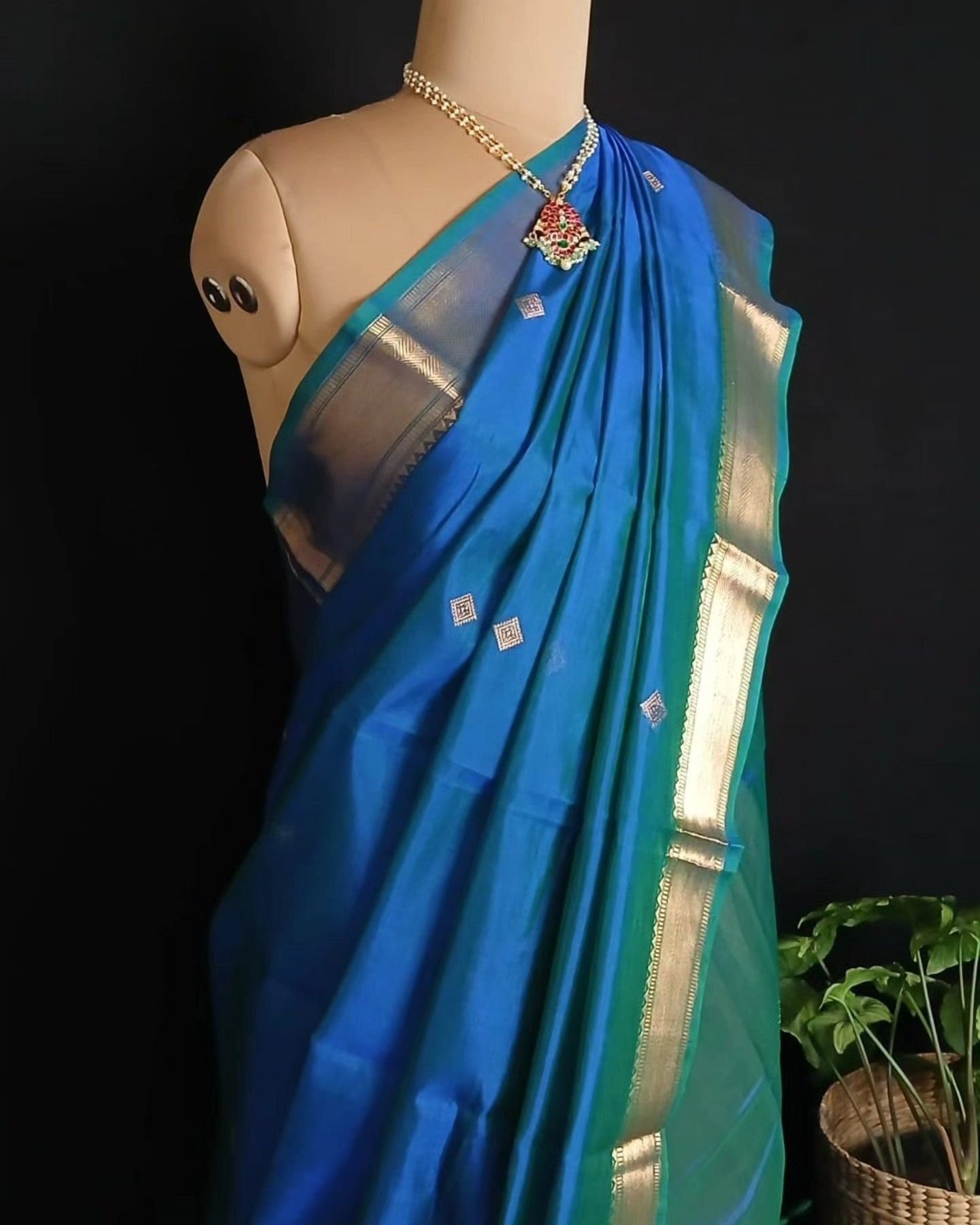 Silk-Cotton Kanchi Handweave with Zari Border- (SCHZ0017) - Image 3