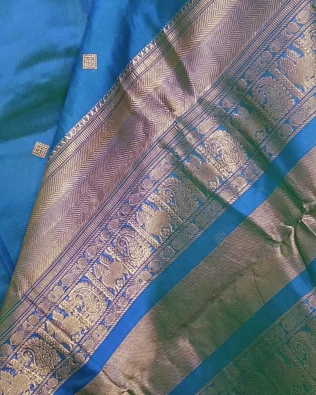 Silk-Cotton Kanchi Handweave with Zari Border- (SCHZ0017) - Image 4