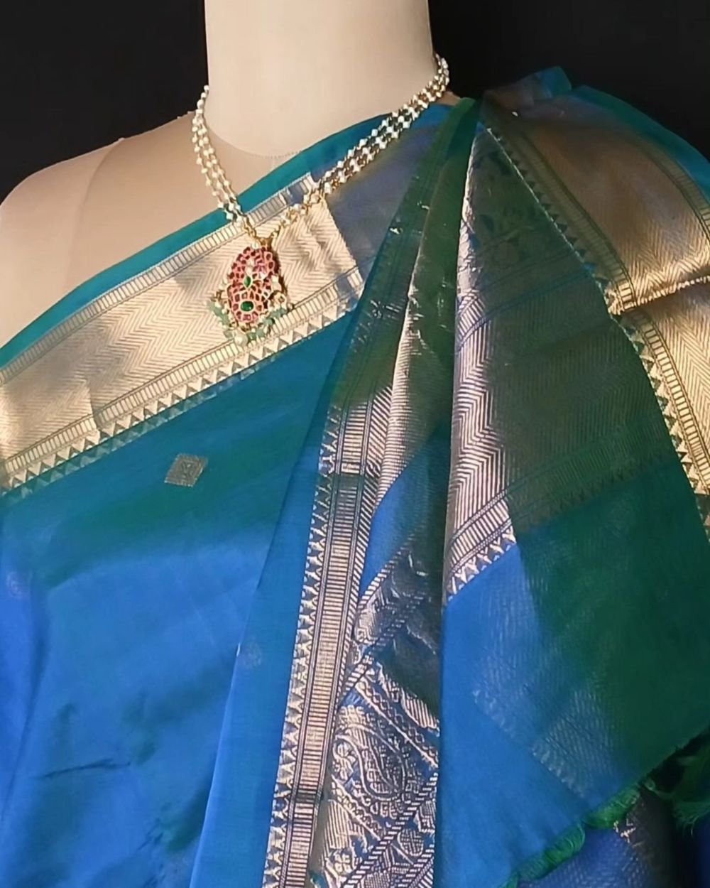 Silk-Cotton Kanchi Handweave with Zari Border- (SCHZ0017) - Image 5