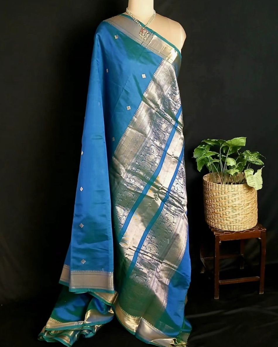 Silk-Cotton Kanchi Handweave with Zari Border- (SCHZ0017) - Image 6