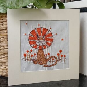 Kantha Embroidered Artwork Lion – (ARTW1027)