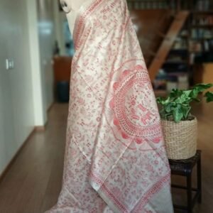 Tussar Silk Hand-Embroidered Kantha Saree from West Bengal - (TSKS0003)