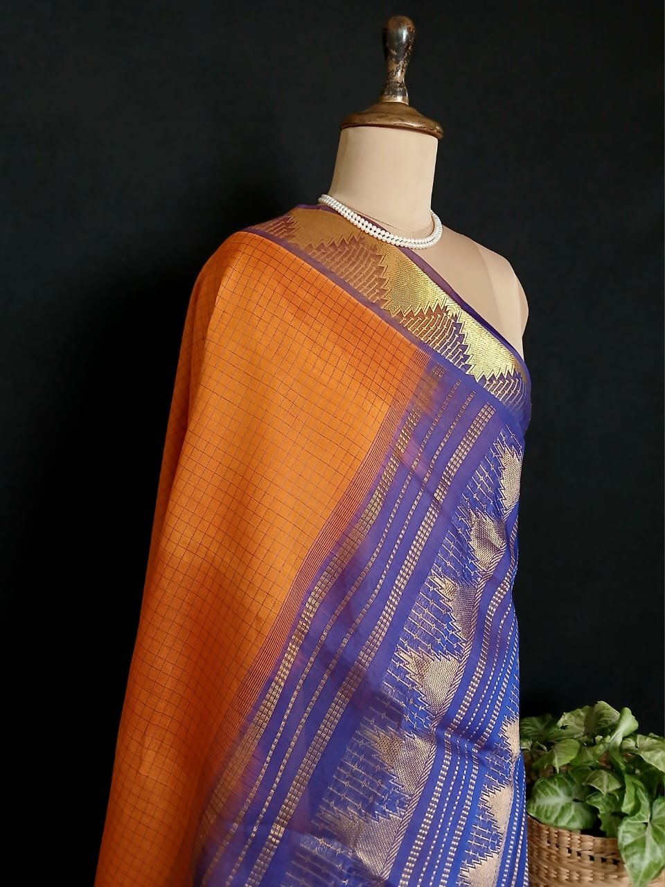 Silk-Cotton Kanchi Handweave with Zari – (SCHZ0018) - Image 9