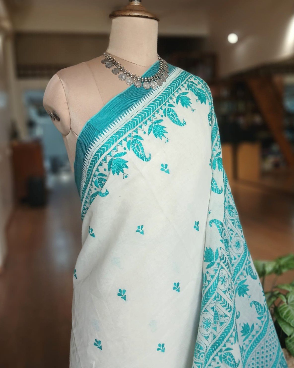 Cotton Kantha Saree from Santiniketan – (KNCS1063) - Image 3