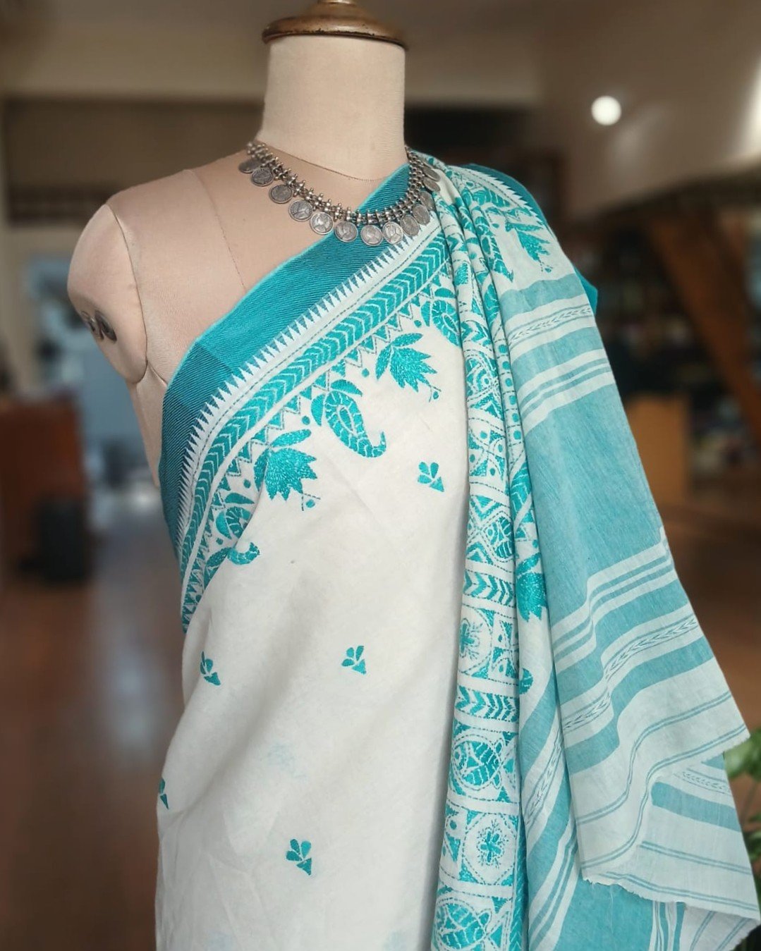 Cotton Kantha Saree from Santiniketan – (KNCS1063) - Image 4