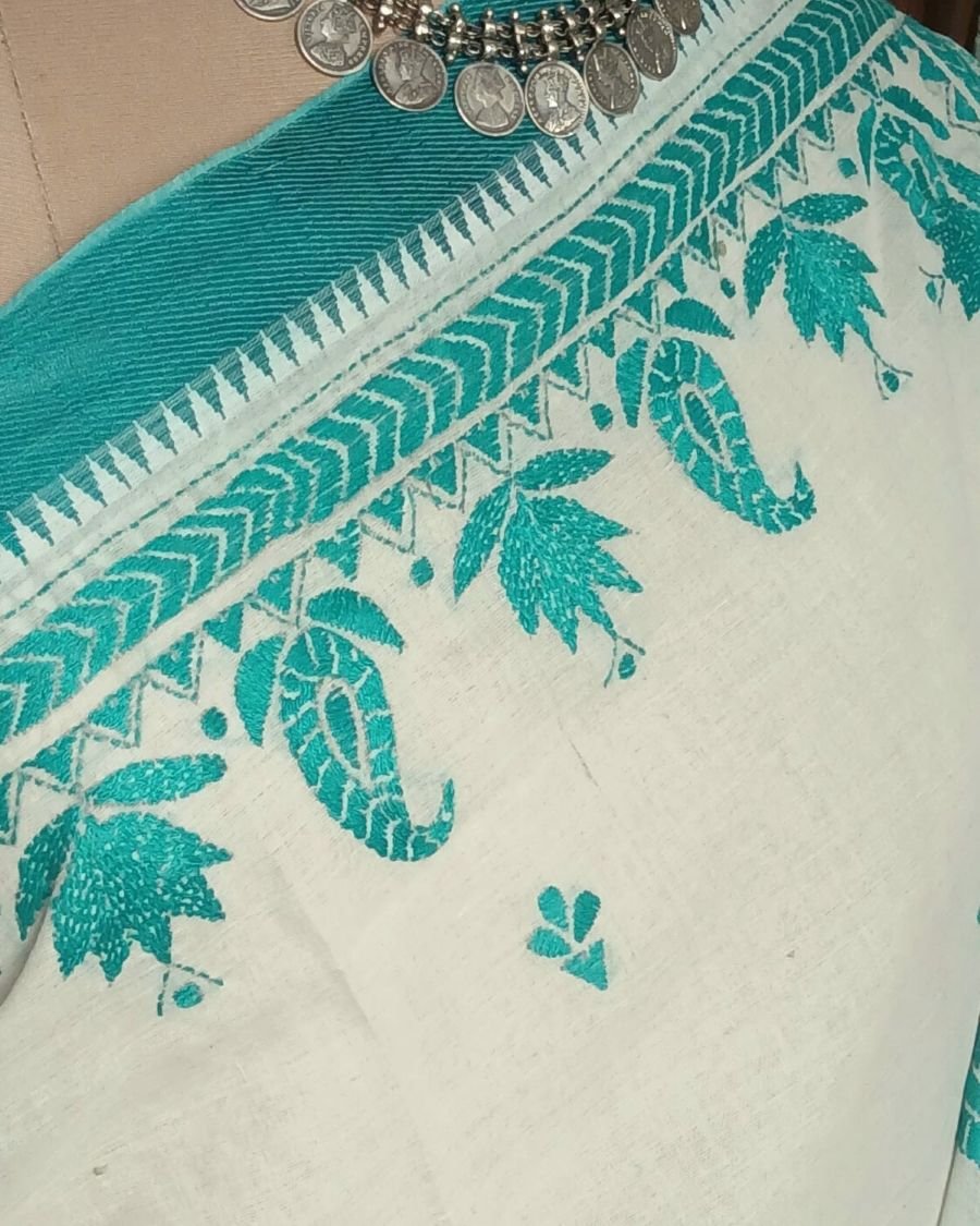 Cotton Kantha Saree from Santiniketan – (KNCS1063) - Image 5