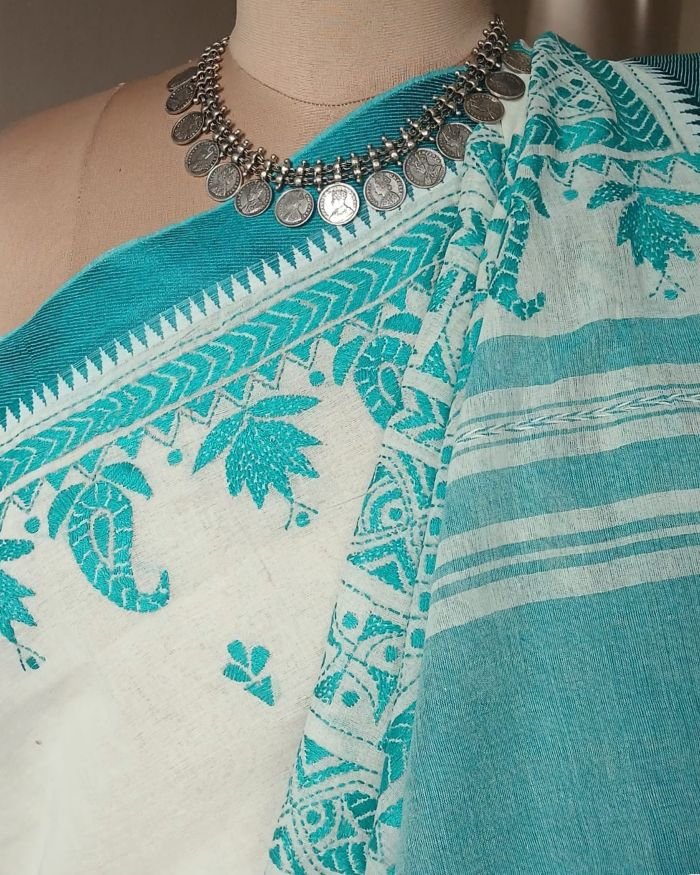 Cotton Kantha Saree from Santiniketan – (KNCS1063) - Image 6