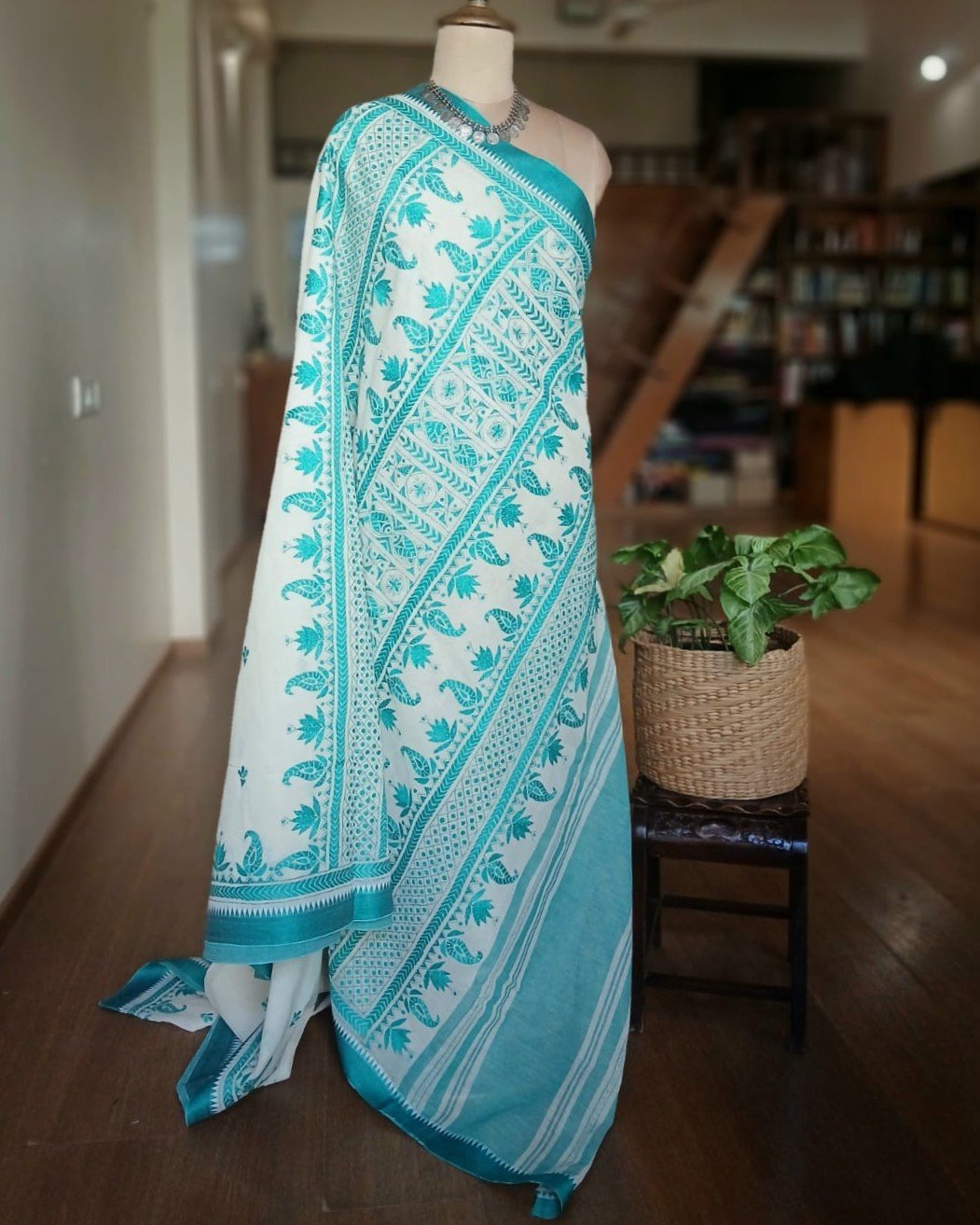 Cotton Kantha Saree from Santiniketan – (KNCS1063) - Image 8