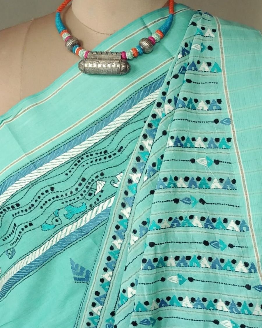 Cotton Kantha Saree from Santiniketan – (KNCS1067) - Image 6