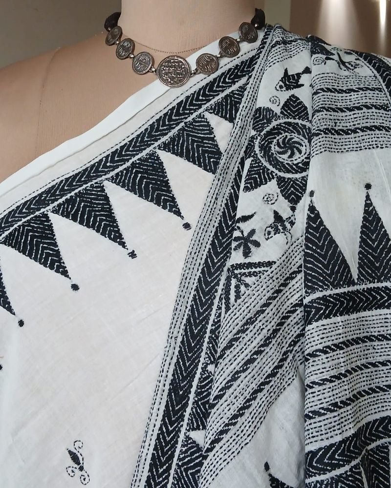 Cotton Kantha Saree from Santiniketan – (KNCS1065) - Image 5