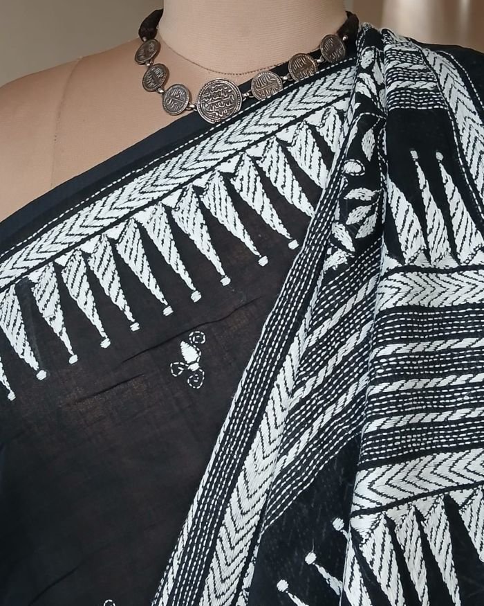 Cotton Kantha Saree from Santiniketan – (KNCS1066) - Image 6