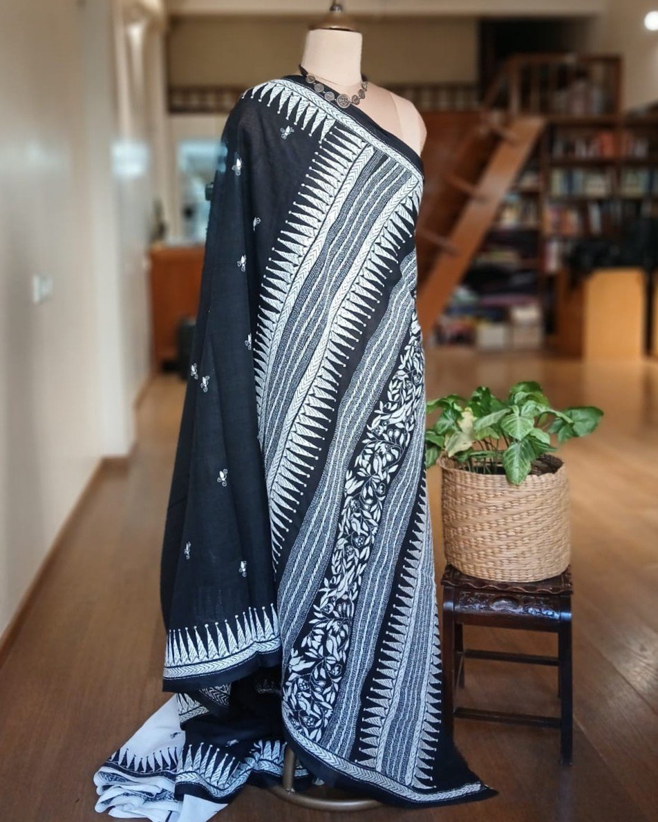 Cotton Kantha Saree from Santiniketan – (KNCS1066) - Image 8