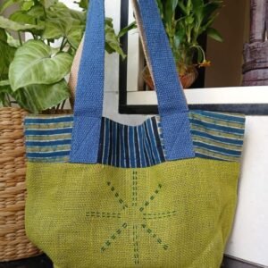 Two-Colour Shoulder Bag in Jute and Ajrakh - (SBJA0001)