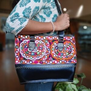 Hand Embroidered Leather Handbag - (HELH0001)
