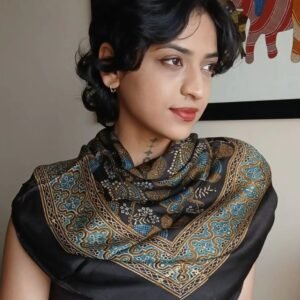 Ajrakh Natural Dyes Medium Square Scarf – (NDAS0014)