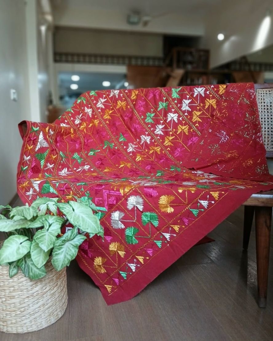 Phulkari Hand-embroidered Decorative Bedcover for single beds or divans – (PHDB0001) - Image 2