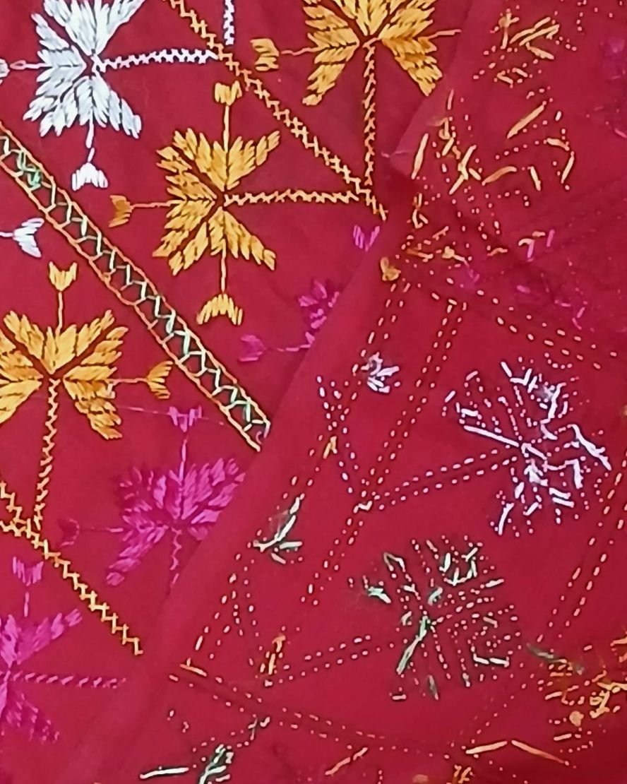 Phulkari Hand-embroidered Decorative Bedcover for single beds or divans – (PHDB0001) - Image 8