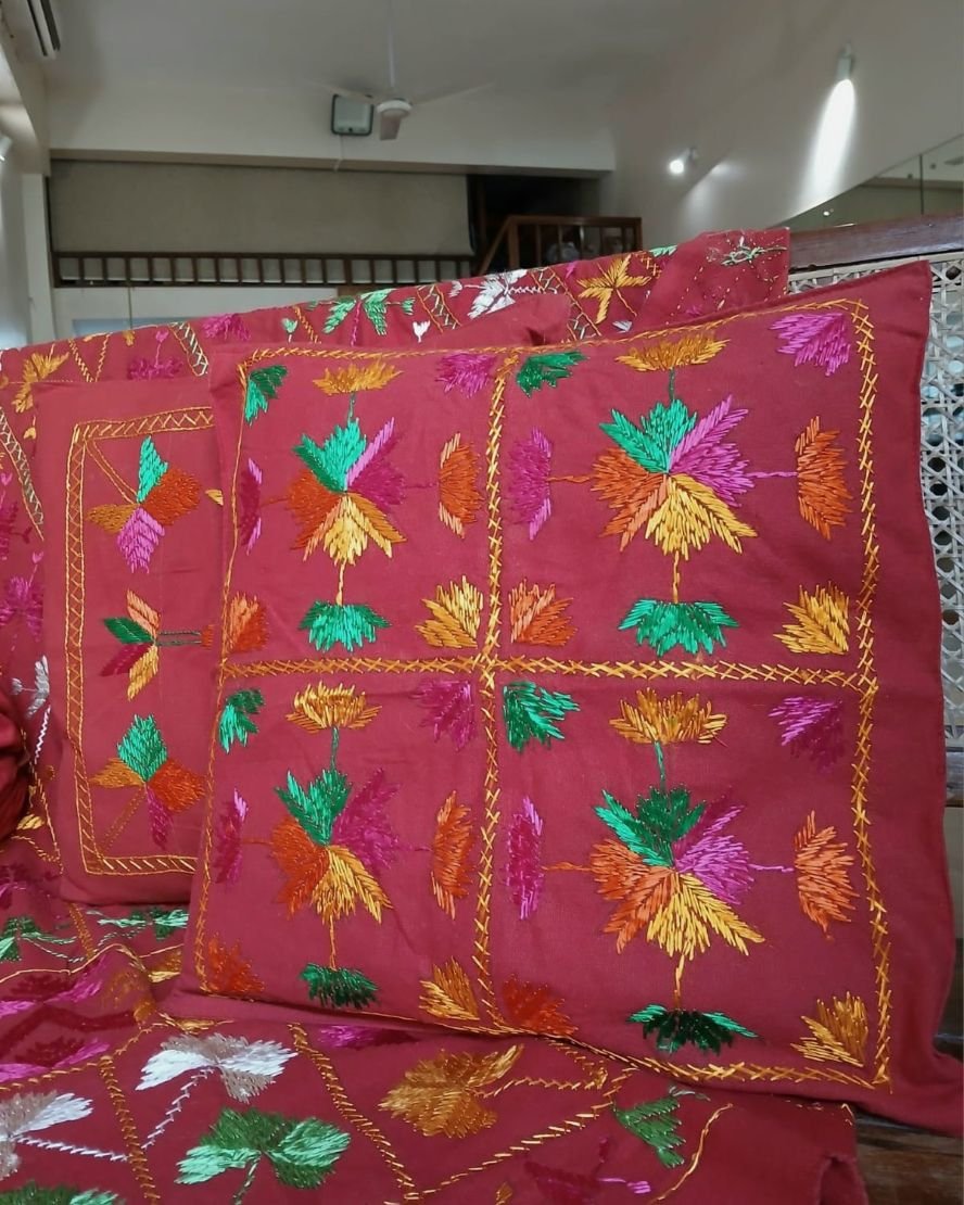 Phulkari Hand-embroidered Decorative Bedcover for single beds or divans – (PHDB0001) - Image 6