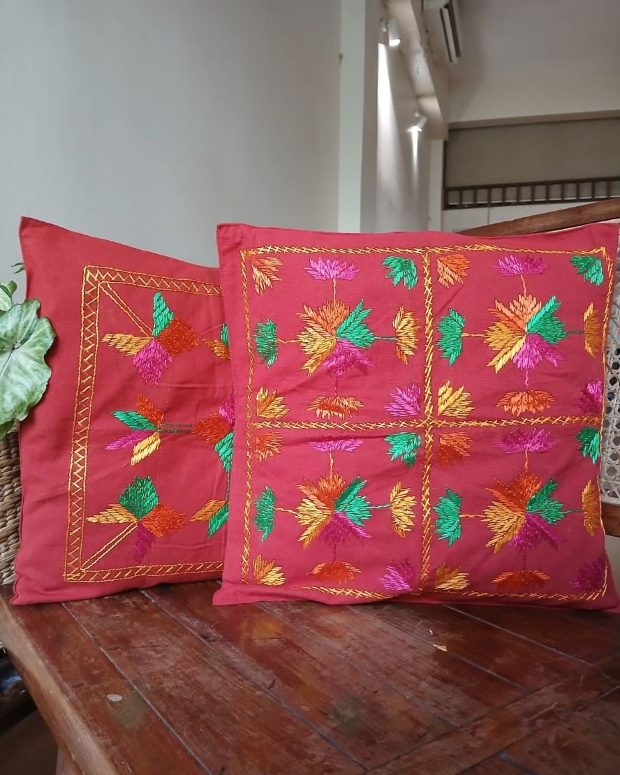 Phulkari Hand-embroidered Decorative Bedcover for single beds or divans – (PHDB0001) - Image 4