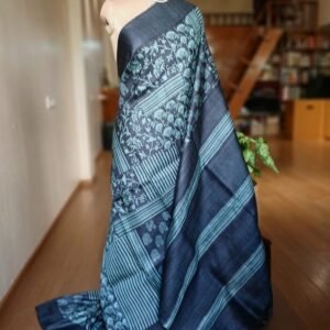 Hand Blockprinted Pure Tussar Silk Saree - (HBPS0001)