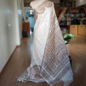 Tussar Silk Hand-Embroidered Kantha Saree from Santiniketan - (TSKS0003)