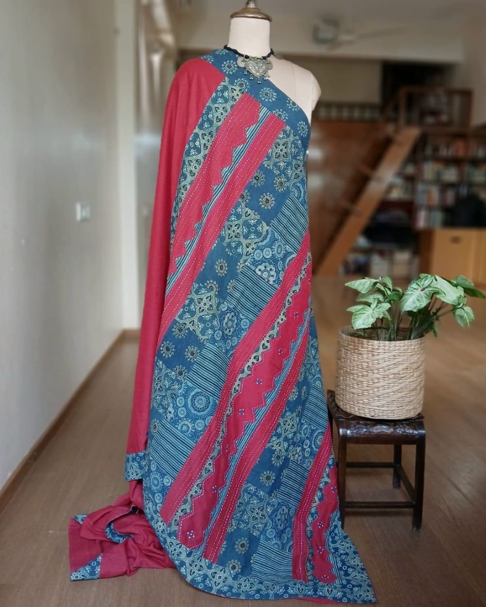 Ajrakh Applique Saree in Mul Cotton – (MCAS1043)