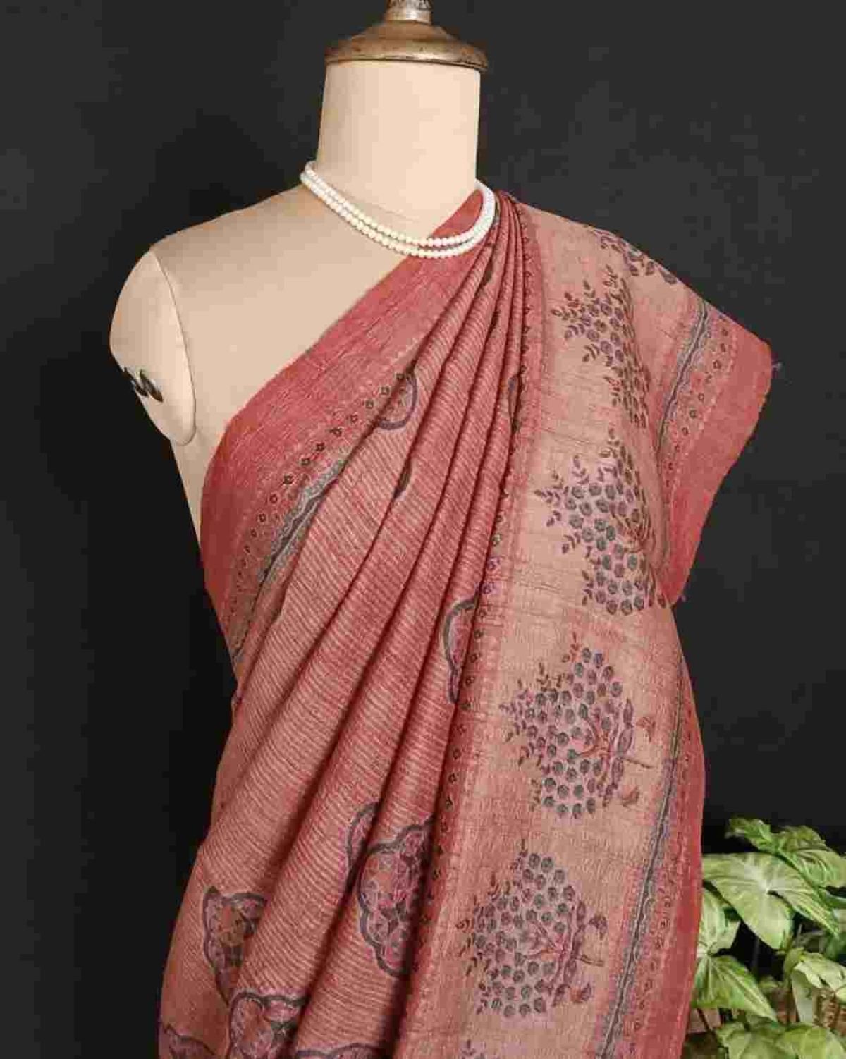 Ajrakh Desi Tussar Silk Saree – (ATSS0029) - Image 7