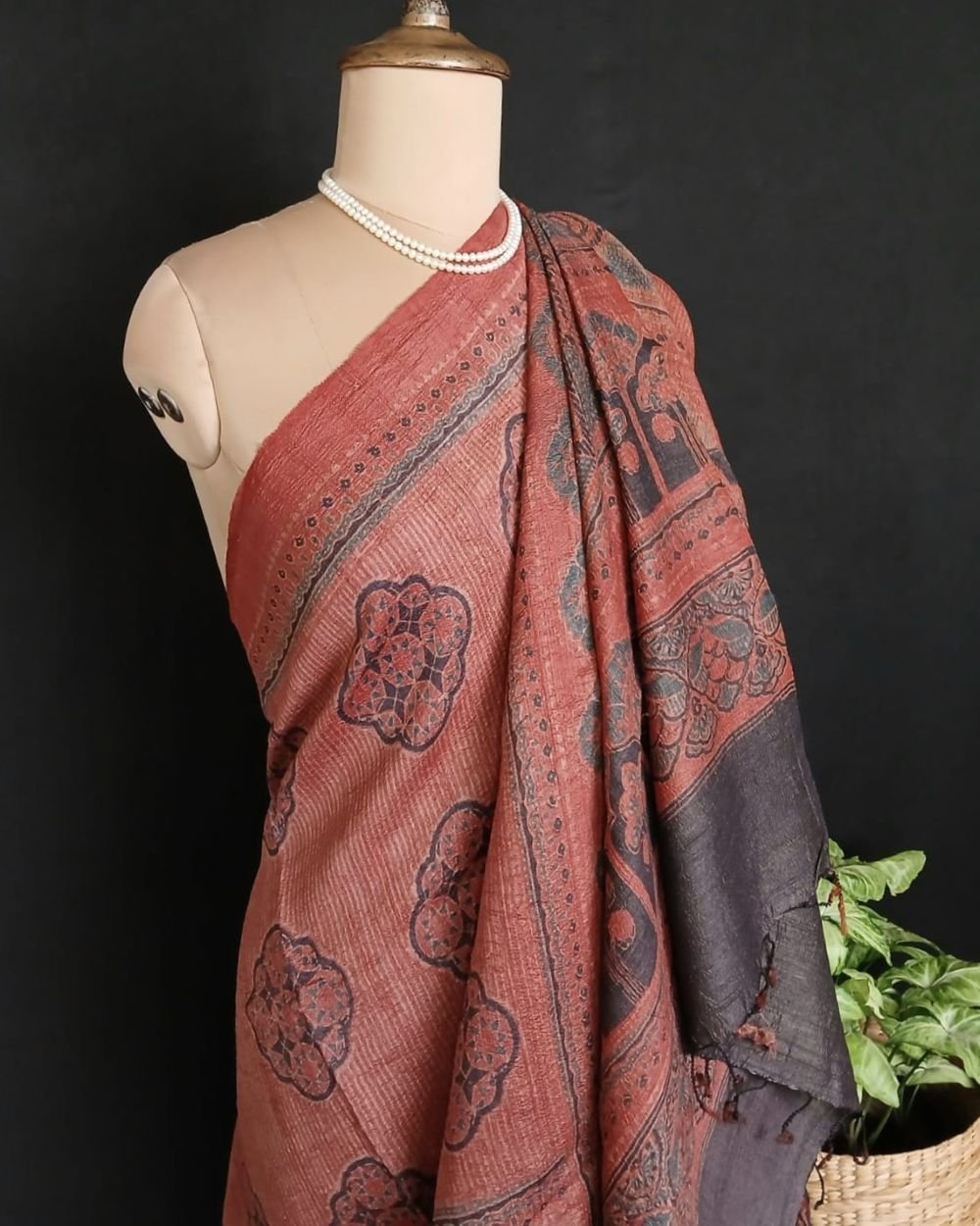 Ajrakh Desi Tussar Silk Saree – (ATSS0029)