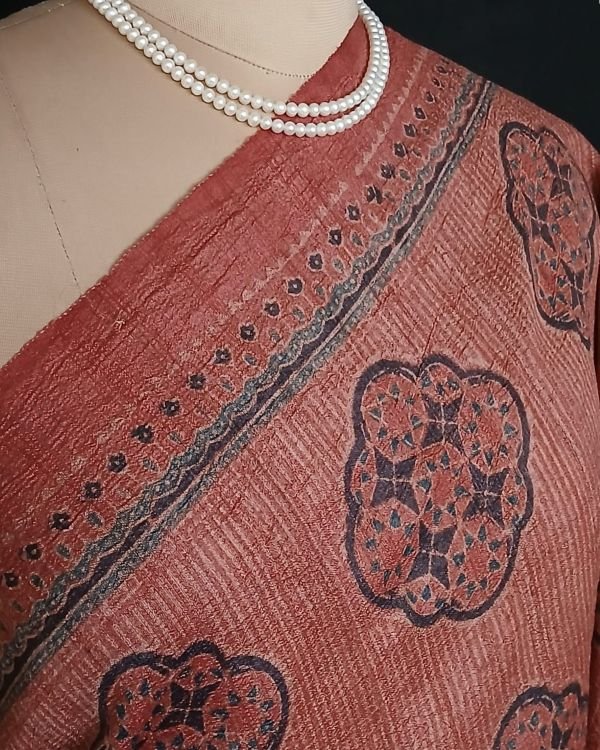 Ajrakh Desi Tussar Silk Saree – (ATSS0029) - Image 4