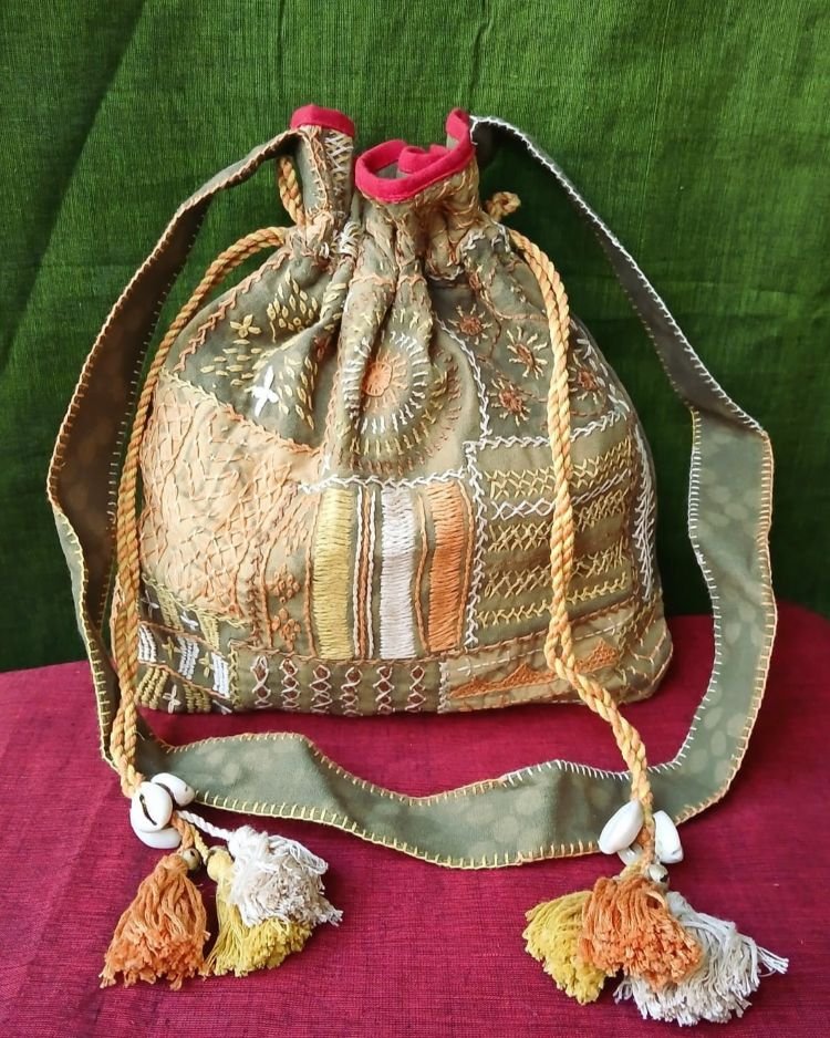 Patchwork Embroidered Drawstring Bag - (PEDB0011)