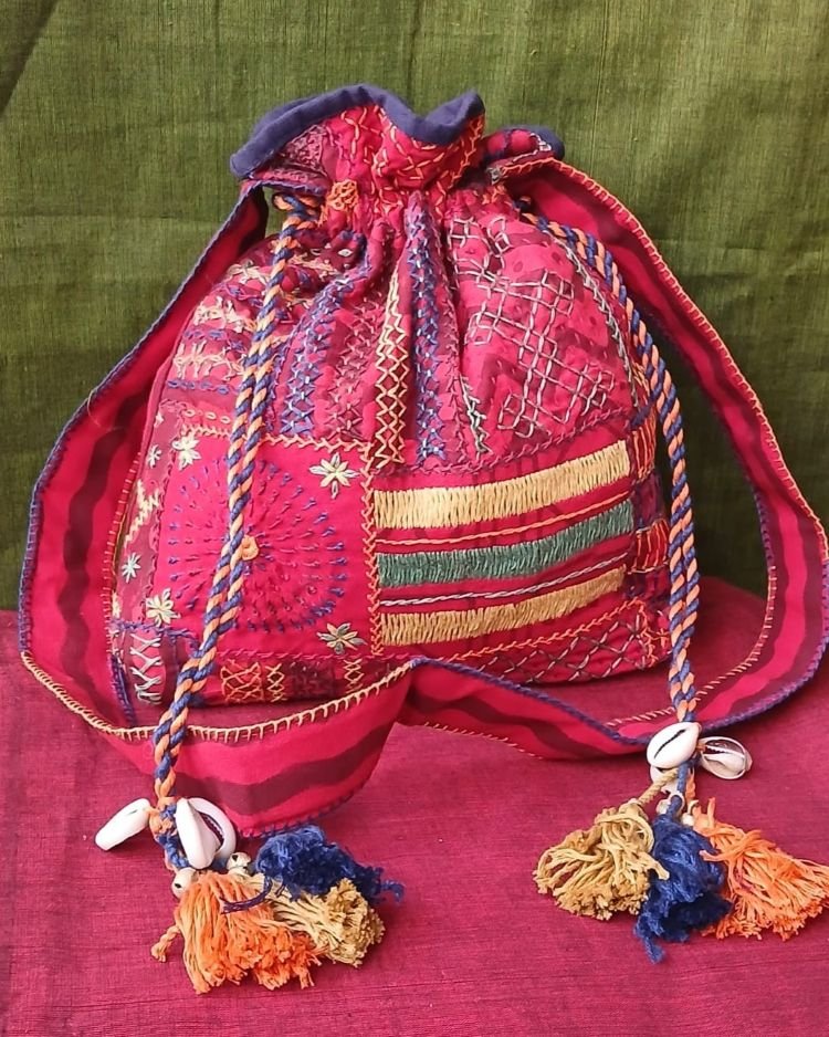 Patchwork Embroidered Drawstring Bag - (PEDB0012)