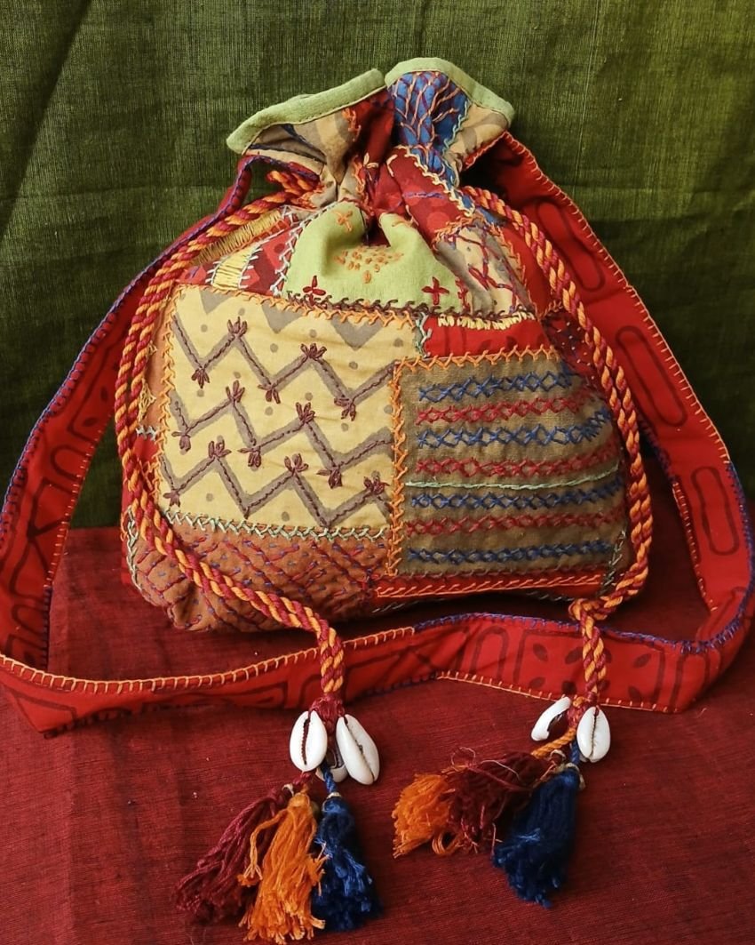 Patchwork Embroidered Drawstring Bag - (PEDB0014)