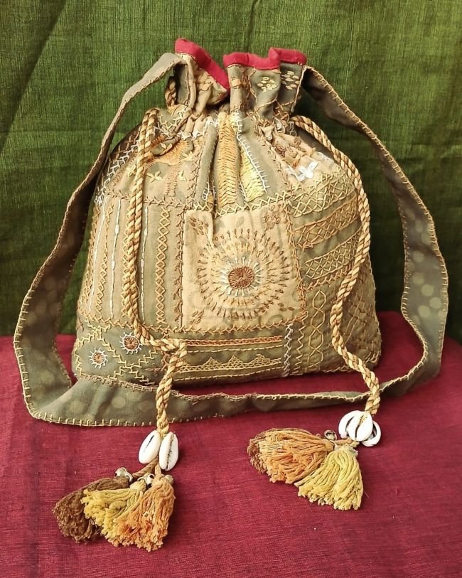 Patchwork Embroidered Drawstring Bag - (PEDB0016)