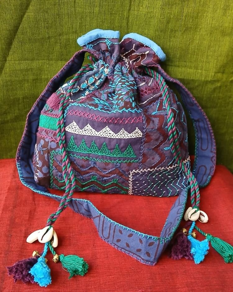 Patchwork Embroidered Drawstring Bag - (PEDB0017)