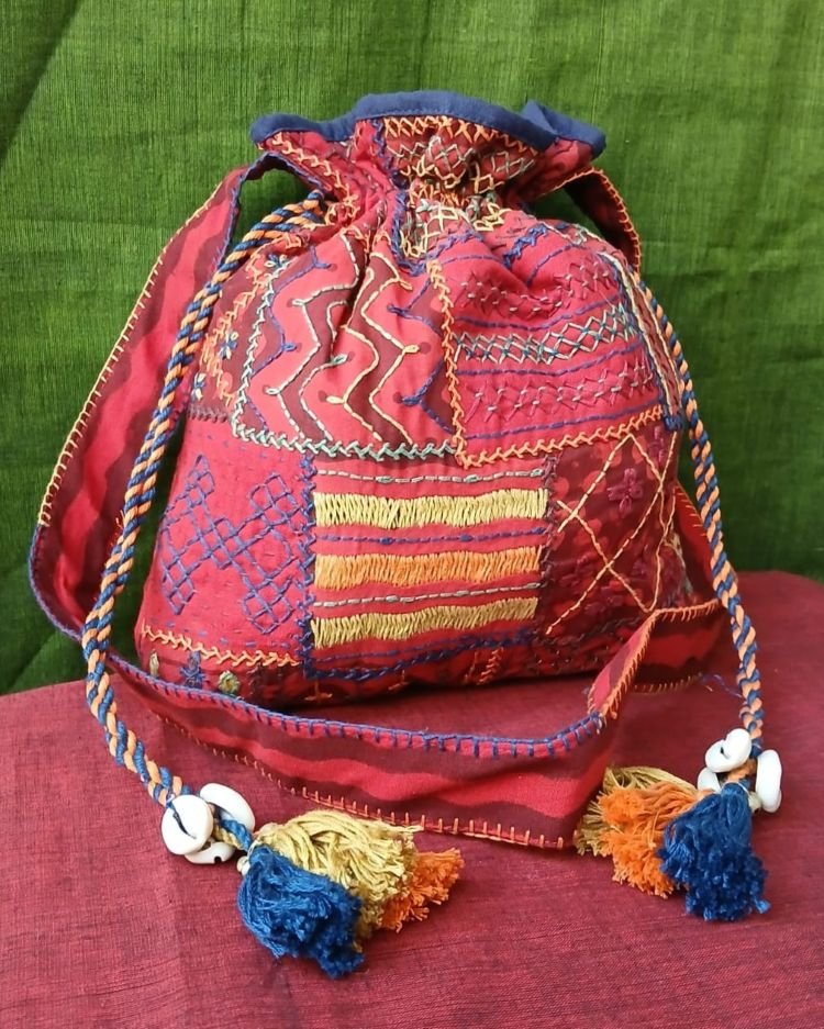 Patchwork Embroidered Drawstring Bag - (PEDB0002)