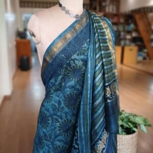 Hand Blockprint Saree on Silk-Cotton – (HBSS0009)
