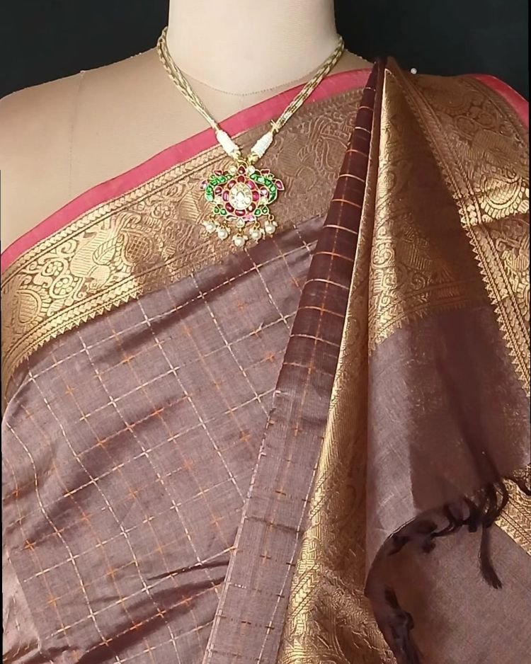 Silk-Cotton Kanchi Handweave with Zari - (SCHZ0020) - Image 5